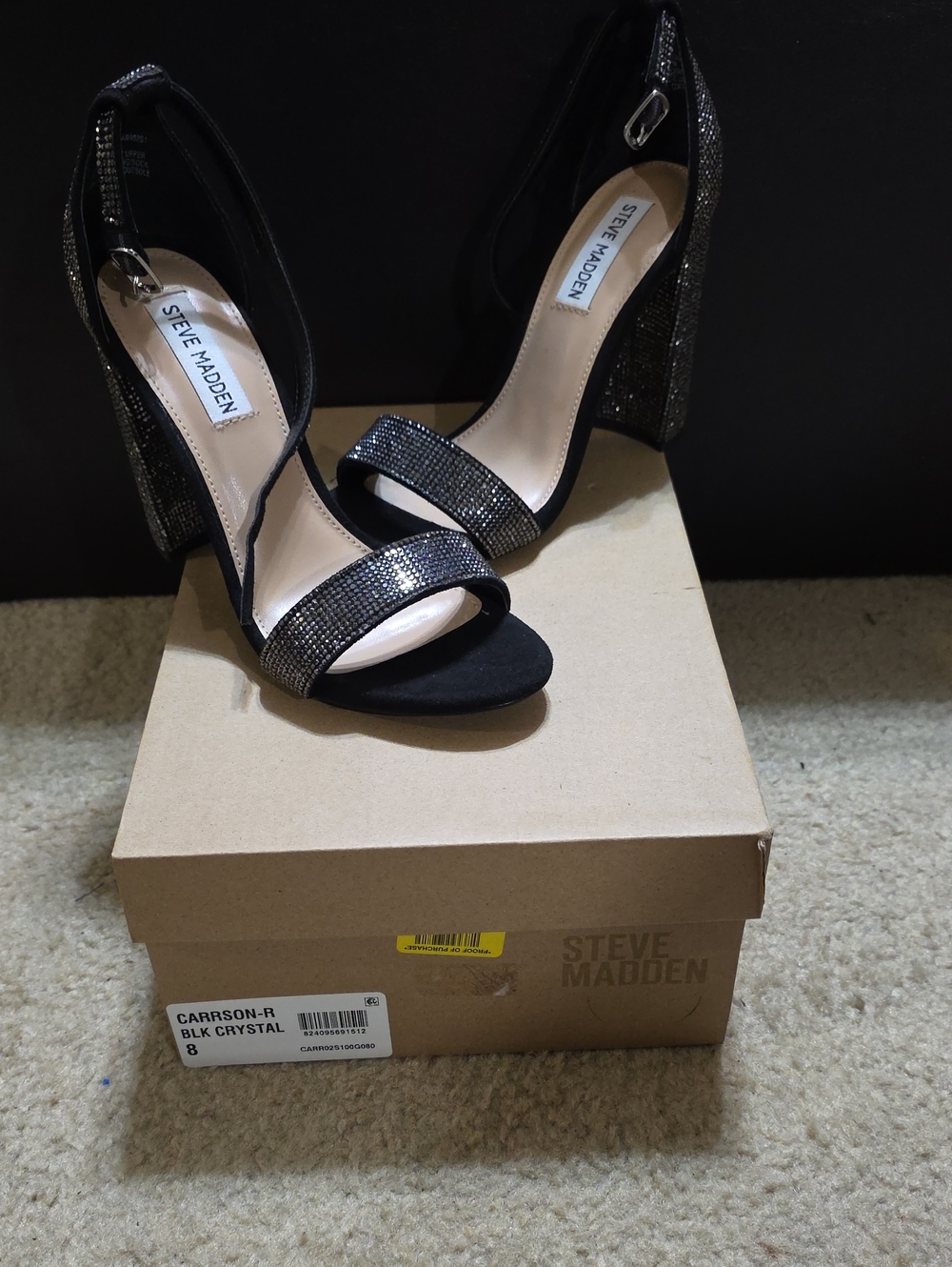 Steve Madden Black Crystal Block Heel Sandals